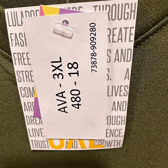 Lularoe‎ AVA Women’s Size 3XL Olive Green V-neck Mutton Long Sleeve Dress NWT - Picture 8 of 10